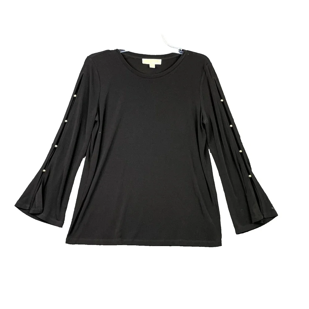 Michael Kors Top Womens Medium Black Slit Sleeve Round Neck Gorpcore Streetwear
